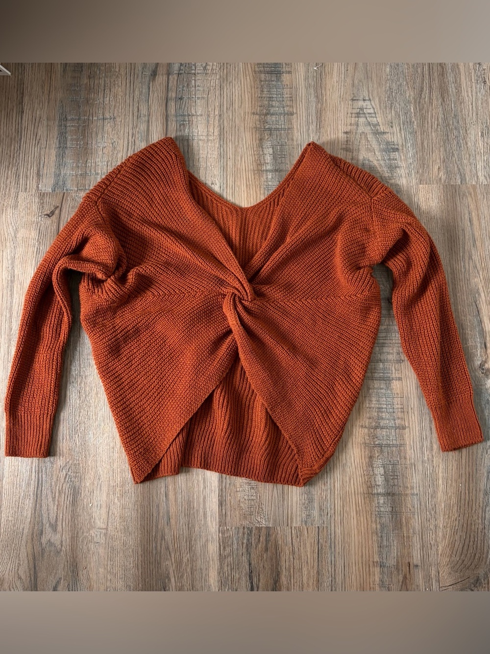 Women's Rust Twist-Front V-Neck Sweater